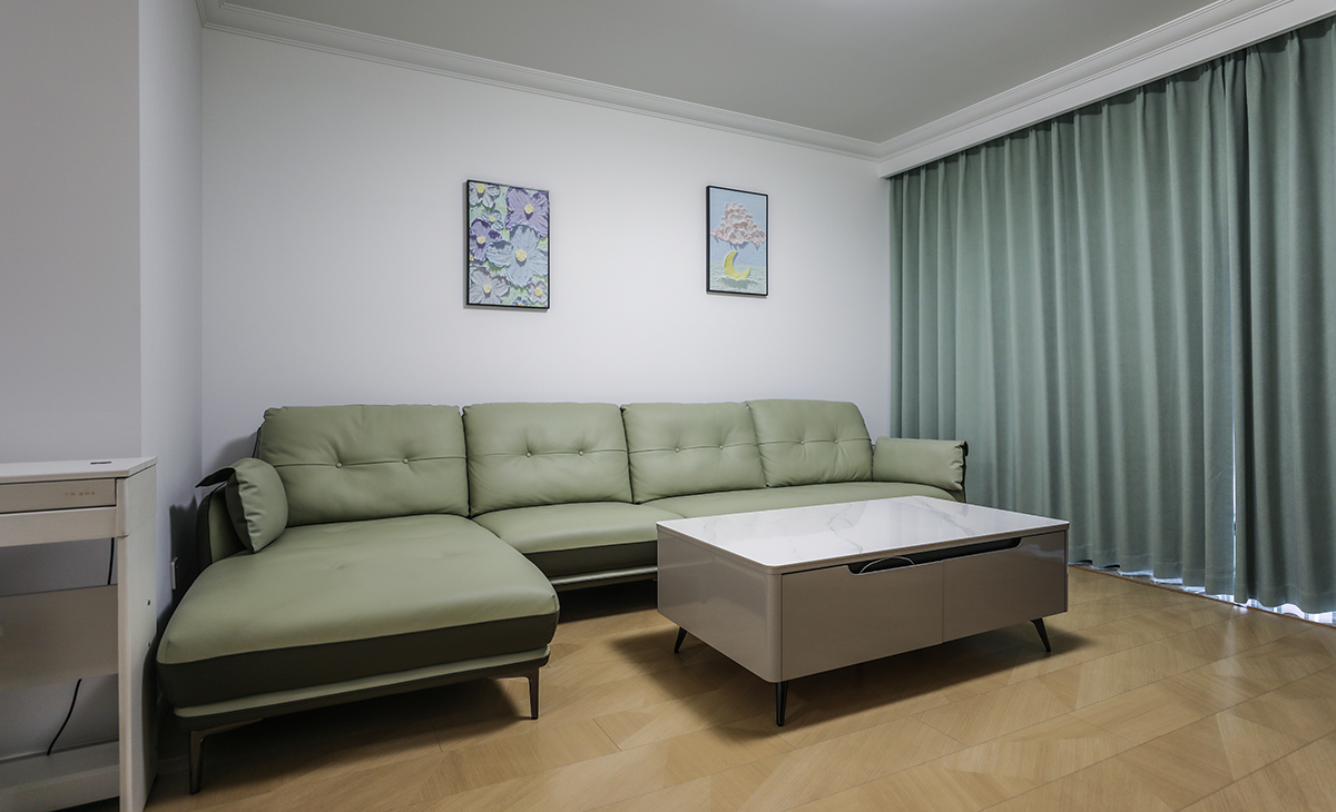 沙发背景也没有多余的装饰，让空间不但时尚而且清爽。